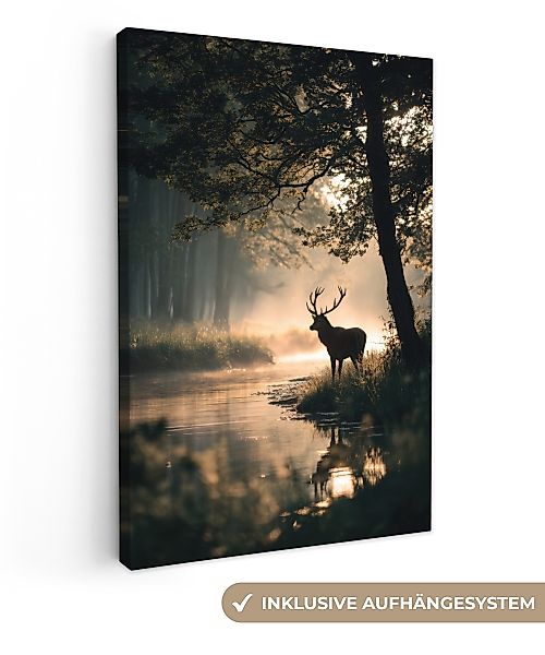OneMillionCanvasses® Leinwandbild Hirsche - Waldbach - günstig online kaufen