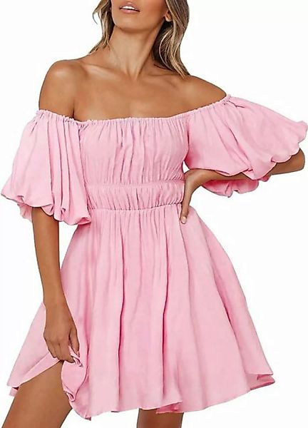 KIKI Blusenkleid Kleid Damen Sexy Schulterfreies A-Linie Sommerkleid Plisse günstig online kaufen