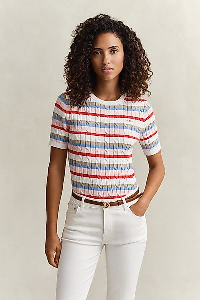 Gant Kurzarmpullover STRETCH COTTON CABLE STRIPE SS Gestreifter Zopfstrick, günstig online kaufen