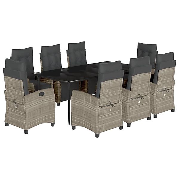vidaXL 9-Tlg Garten-Essgruppe mit Kissen Hellgrau Poly Rattan 3213036 günstig online kaufen