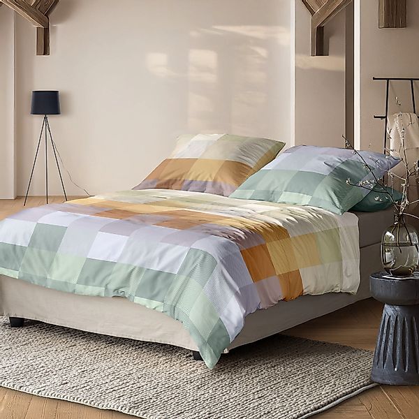 Irisette Mako Satin Bettwäsche Wave 8695-90 Karo gelb grün 135x200 günstig online kaufen