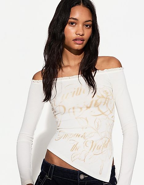 Bershka Asymmetrisches Langarmshirt Damen Xs Grbrochenes Weiss günstig online kaufen