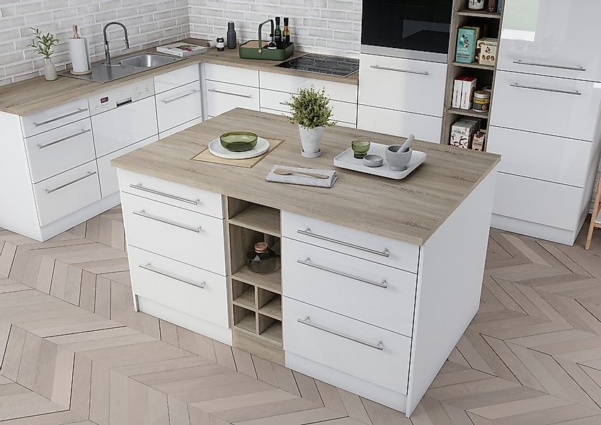 KOCHSTATION Kücheninsel »KS-Wien«, Breite 153 cm, MDF-Fronten, Flaschenrega günstig online kaufen