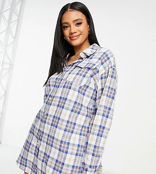 Missguided – Hemdkleid in Blau kariert günstig online kaufen