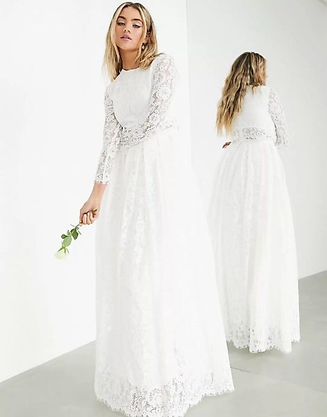 ASOS EDITION – Grace – Brautkleid aus Spitze mit kurz geschnittenem Obertei günstig online kaufen