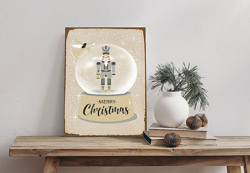 queence Alu-Dibond-Druck Schneekugel, (1 St), Merry Christmas, Nussknacker günstig online kaufen