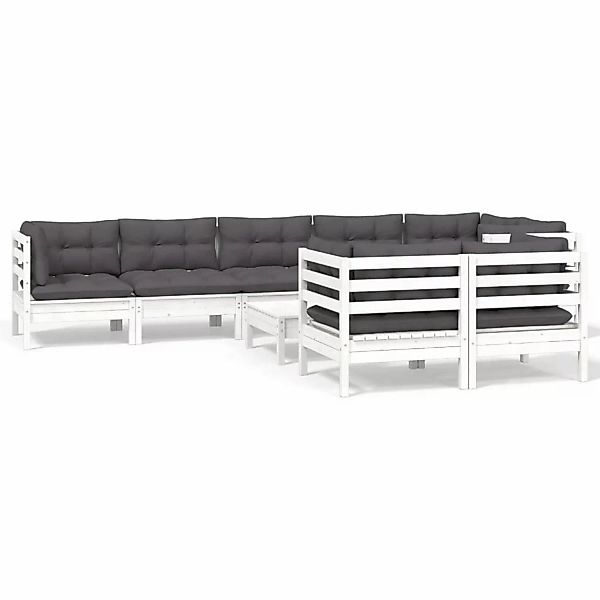 vidaXL 9-tlg Garten-Lounge-Set mit Kissen Weiß Kiefer Massivholz Modell 20 günstig online kaufen