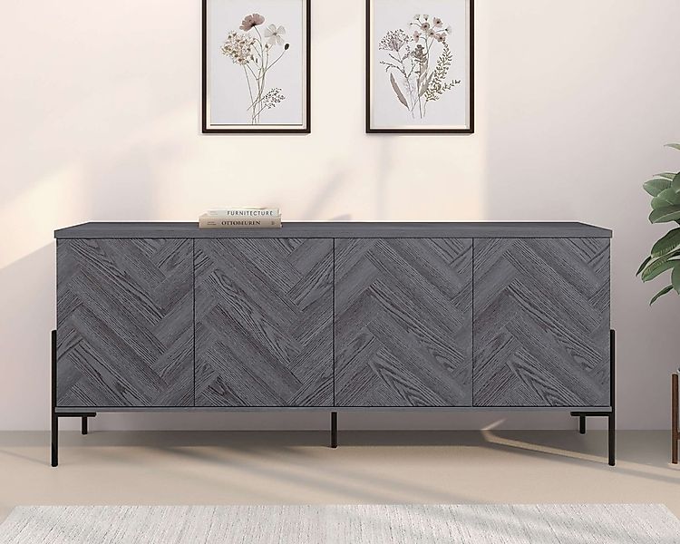 Leonique Sideboard "Eadwine" Kommode, Push-to-open, Türen mit Fischgräten M günstig online kaufen