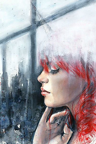 queence Acrylglasbild »Frau am Fenster« Bilder von Frauen   Frau   Kunst Fi günstig online kaufen