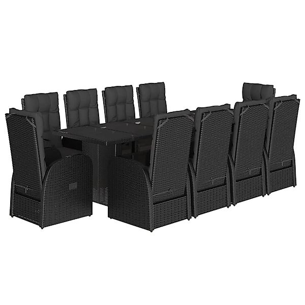 vidaXL 11-Tlg Garten-Essgruppe mit Kissen Schwarz Poly Rattan 3277658 günstig online kaufen