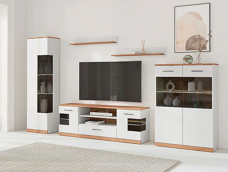 Home affaire Wohnwand "Ribe Wohnwand Set-5 St." Set, 5 Stk. tlg. Glaseinsat günstig online kaufen