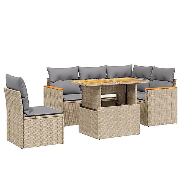 vidaXL 6-tlg Garten-Sofagarnitur mit Kissen Beige Poly Rattan Modell 357 günstig online kaufen