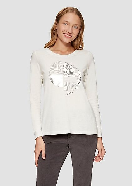 s.Oliver Langarmshirt T-Shirt Longsleeve mit Metallic-Print und Schmuckstei günstig online kaufen