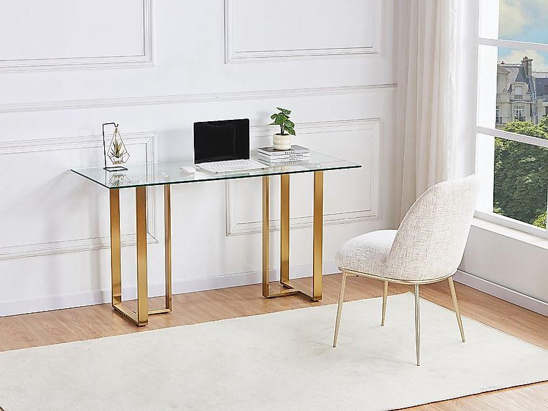 Schreibtisch - Gehärtetes Glas & Edelstahl - Transparent und Gold - NILESA günstig online kaufen