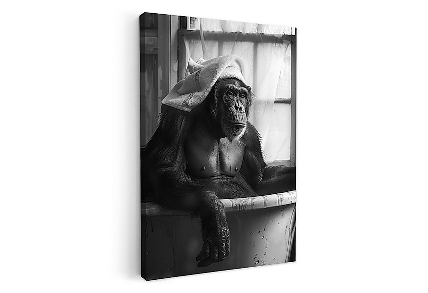 OneMillionCanvasses® Leinwandbild Affe - Tier - Bad - Schwarz - Weiß - Humo günstig online kaufen