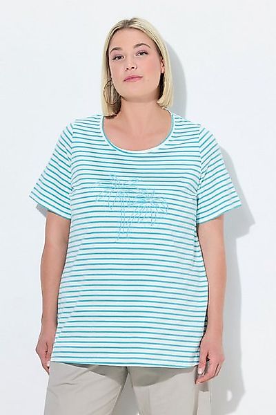 Ulla Popken T-Shirt T-Shirt Ringel Palmenstickerei Rundhals Halbarm günstig online kaufen