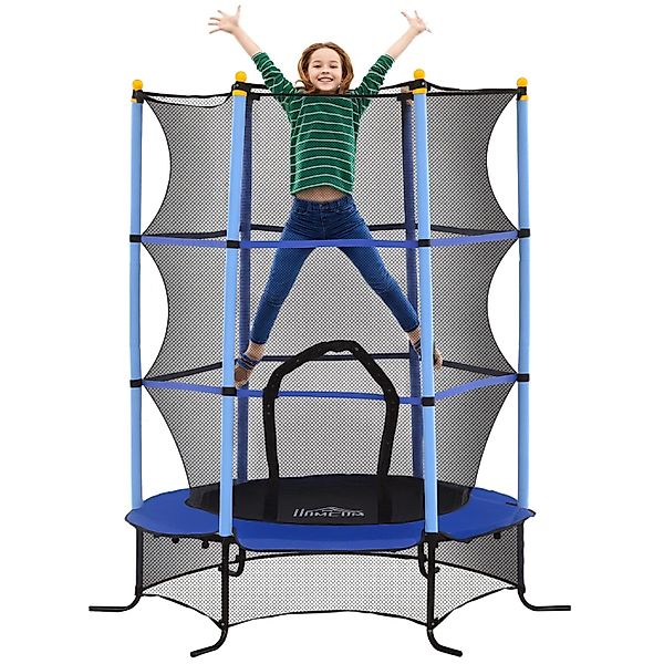 HOMCOM Kids Trampoline mit Sicherheitsnetz Stahl Kunststoff Blau Ø163 x H19 günstig online kaufen