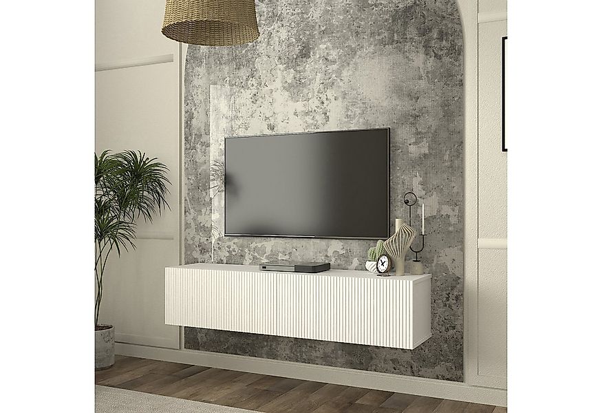 en.casa Lowboard, hängend »Verpsboga« mit 2 Klapptüren 135x32x30 cm Weiß günstig online kaufen