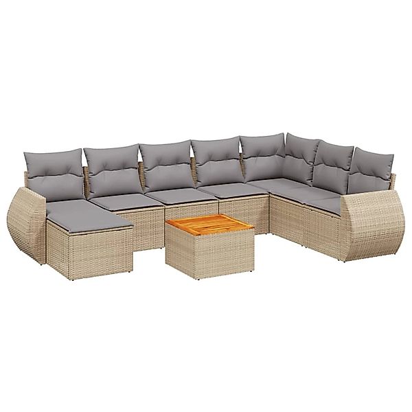 vidaXL 9-Tlg Garten-Sofagarnitur mit Kissen Beige Poly Rattan 3257473 günstig online kaufen