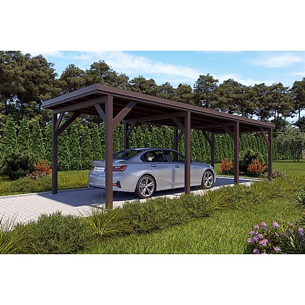 Holzbrüder Carport Ralf 26m² Graubraun-Dunkelbraun günstig online kaufen