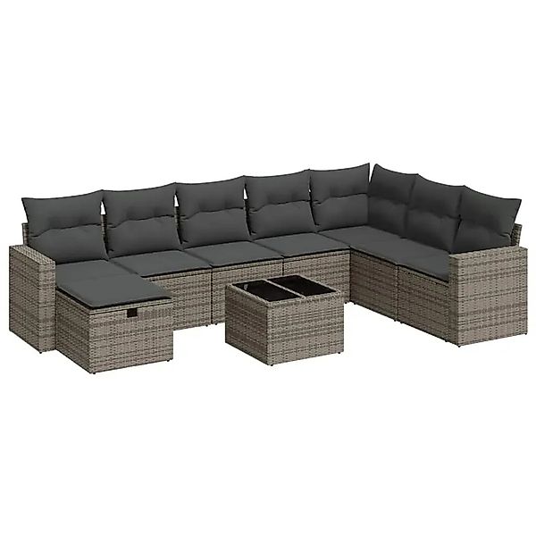 vidaXL 9-Tlg Garten-Sofagarnitur mit Kissen Grau Poly Rattan 3325446 günstig online kaufen