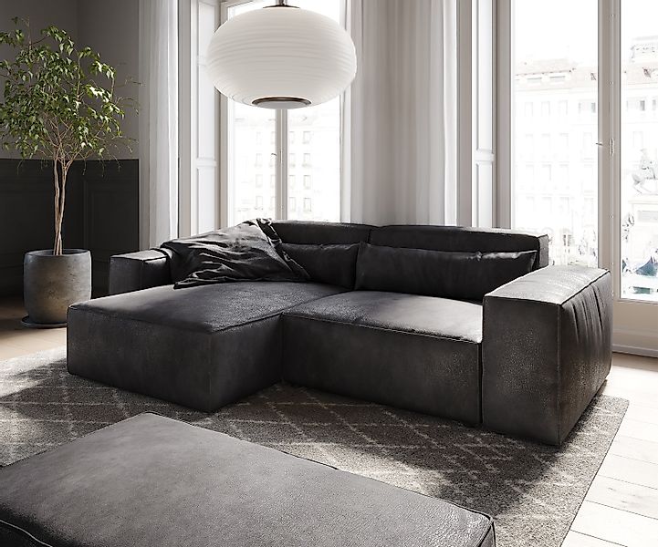 Ecksofa Sirpio 230x155 cm Lederimitat Vintage Anthrazit Recamiere variabel günstig online kaufen