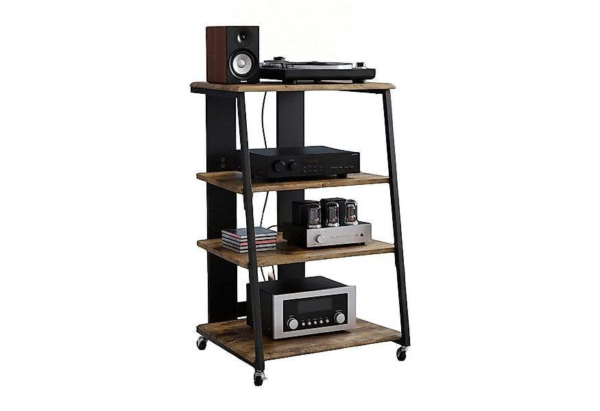 relaxdays Standregal Hifi Rack mit 4 Ablagen, Industrial-Schwarz günstig online kaufen