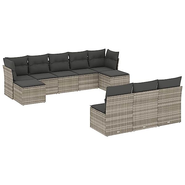 vidaXL 10-Tlg Garten-Sofagarnitur mit Kissen Hellgrau Poly Rattan 3250131 günstig online kaufen