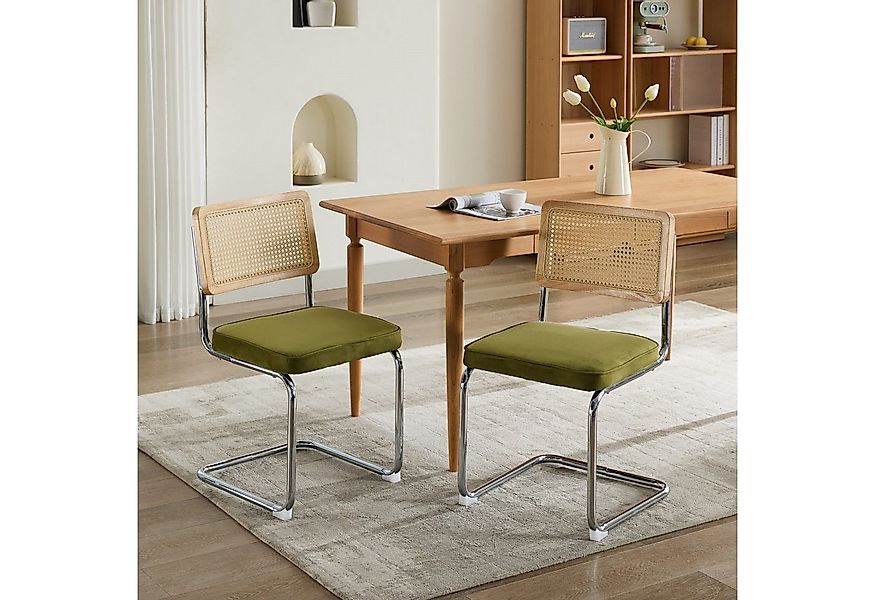 Powerwill Esszimmerstuhl 2er-Set Küchenstuhl Freischwinger (Samt-Akzentstüh günstig online kaufen