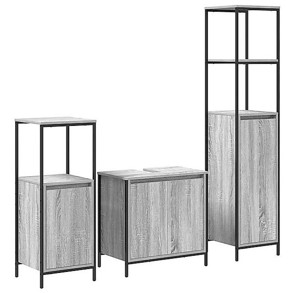 vidaXL Badezimmerspiegelschrank 3-teilige Badezimmermöbel Set in Grau Sonom günstig online kaufen