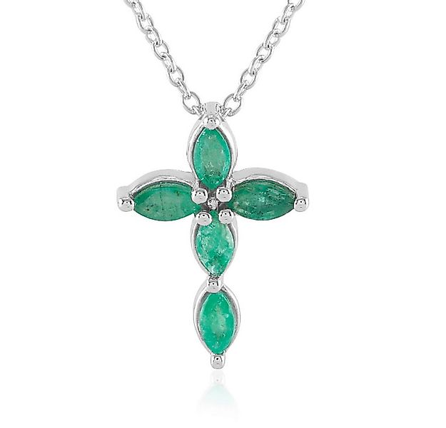 Cavill Silberkette Smaragd Kreuzanhänger 0,51 ct 925 Silber, grüne Edelstei günstig online kaufen