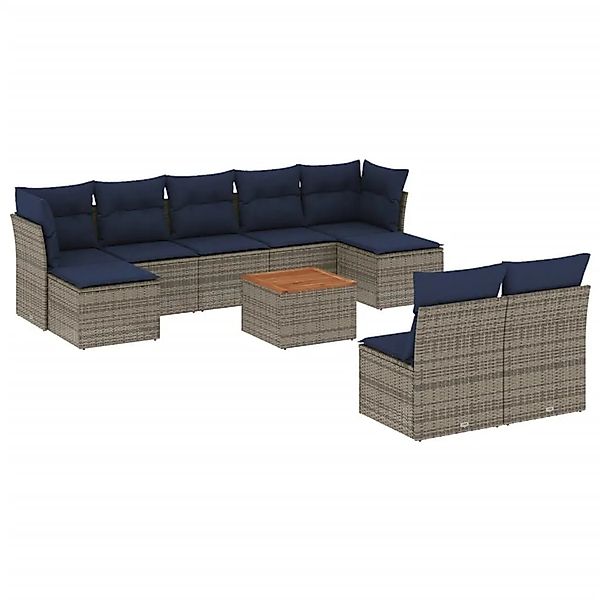 vidaXL 10-Tlg Gartensofa-Set mit Kissen Grau Polyrattan 3256194 günstig online kaufen