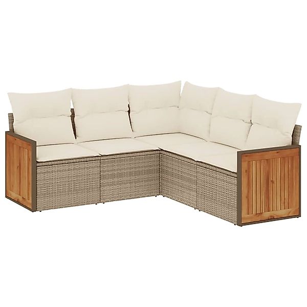 vidaXL 5-Tlg Garten-Sofagarnitur mit Kissen Beige Poly Rattan 3260042 günstig online kaufen