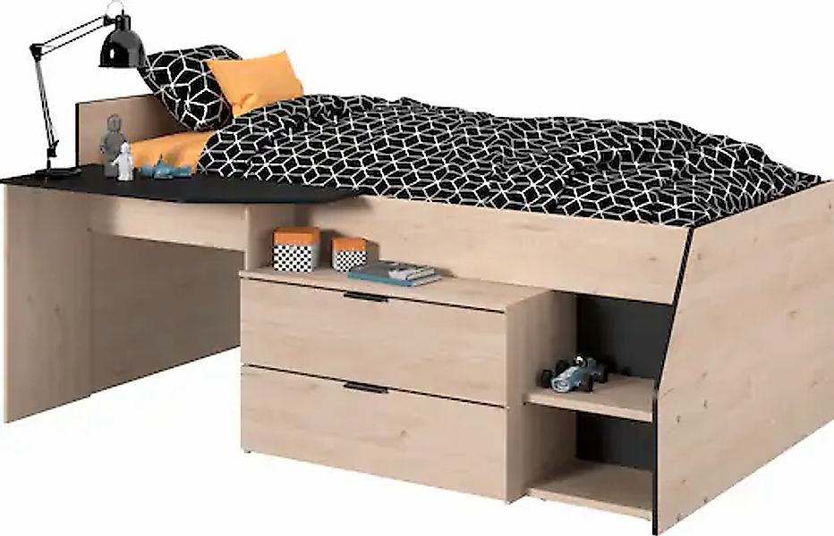 Parisot Hochbett »Milky«, mit kleiner Arbeitsfläche und kleiner Kommode, ex günstig online kaufen