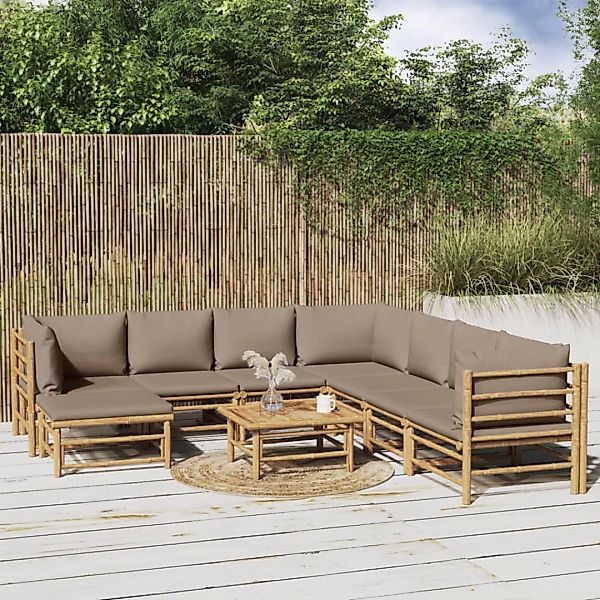 Vidaxl 9-tlg. Garten-lounge-set Mit Kissen Taupe Bambus günstig online kaufen