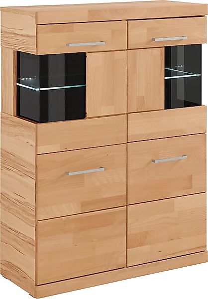 Home affaire Highboard "Ribe,85cm breit,115cm hoch, Fronten Massivholz,4 br günstig online kaufen