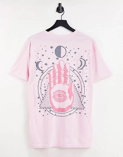 HNR LDN – Oversize-T-Shirt mit mystischem Hand-Print hinten-Rosa günstig online kaufen