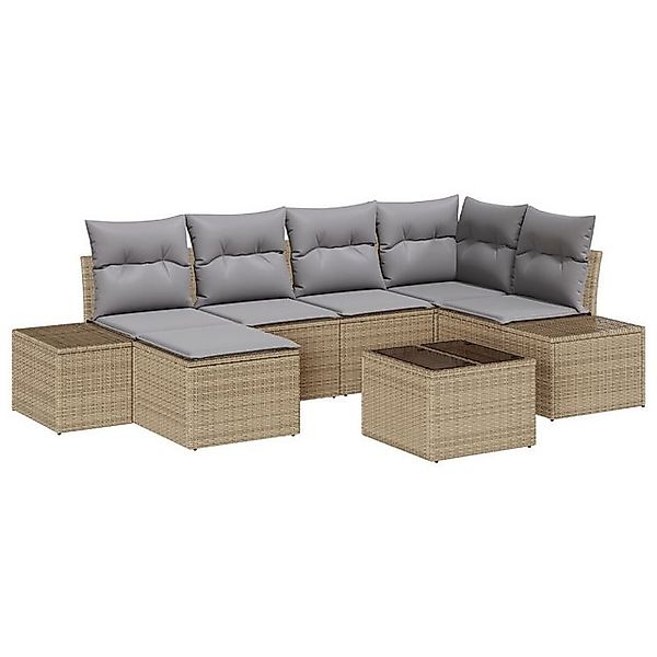 vidaXL Loungesofa 7-teiliges Garten Sofa Set mit Kissen Schwarz Poly-Rattan günstig online kaufen
