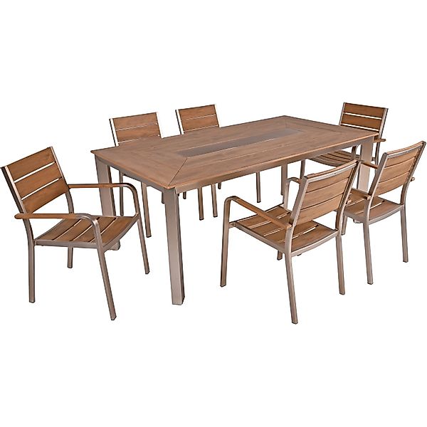 Garden Pleasure Gartenmöbel-Set Florence 7-teilig mit Stapelstühle Braun günstig online kaufen