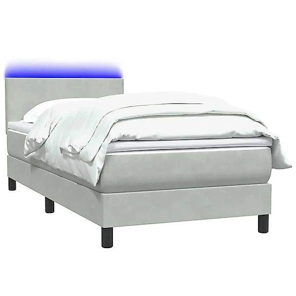 vidaXL Boxspringbett mit Matratze & LED Hellgrau 90x210 cm Samt 3316671 günstig online kaufen
