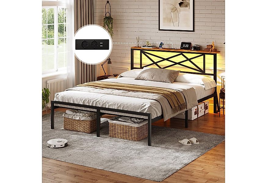 MSMASK Bettgestell mit LED Beleuchtung und Steckdose USB-Anschlüsse, Schwar günstig online kaufen