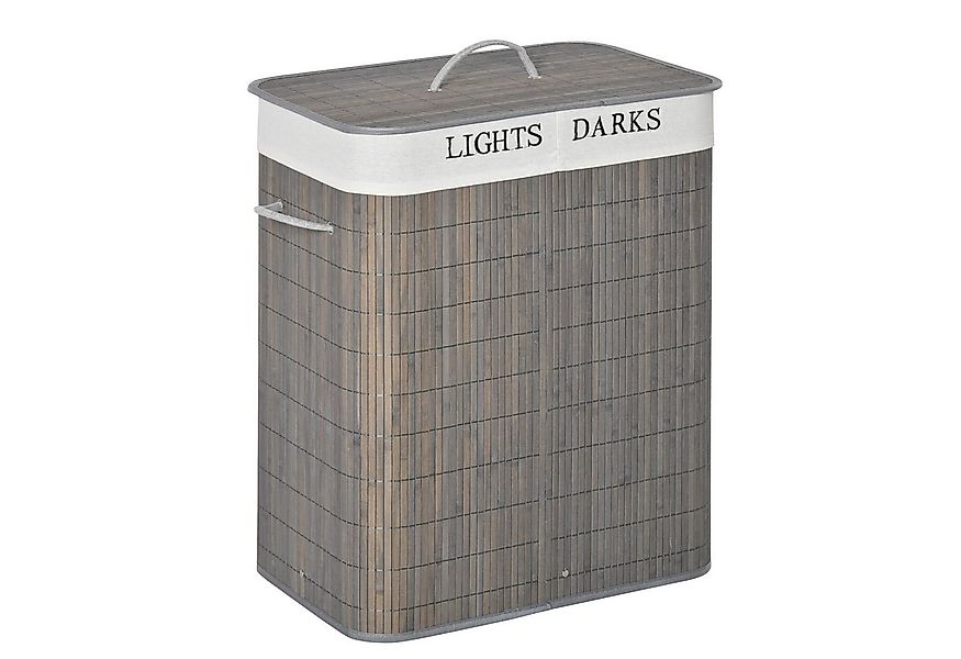 MC Star Wäschekorb 100L mit 2 Fächern aus Bambus, zusammenklappbarer Deckel günstig online kaufen