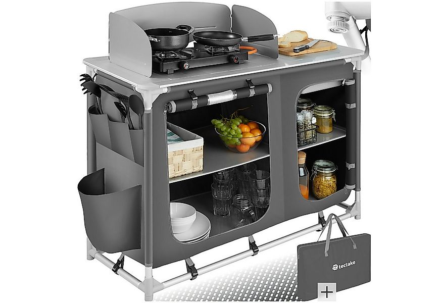 tectake Campingtisch Campingküche Luxus mit Aluminiumgestell und 4 Fächern günstig online kaufen