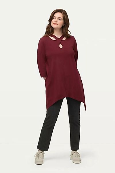 Ulla Popken Longshirt Shirt Zierbänder Rundhals 3/4-Arm Biobaumwolle günstig online kaufen