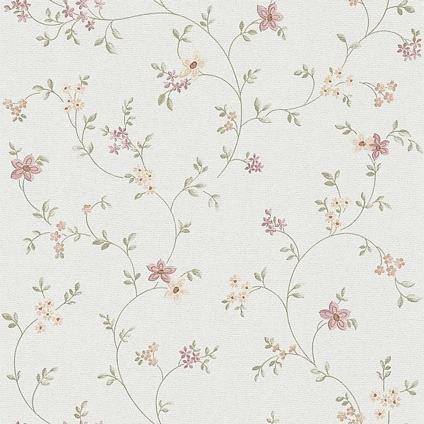 PROFHOME 937701-GU Blumen Tapete Floral Matt Weiß Grün Creme 0,53 m x 10,05 günstig online kaufen