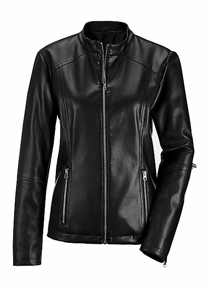 GOLDNER Kurzjacke "Lederoptik-Jacke mit silbernen Reißverschlüssen" figurfo günstig online kaufen