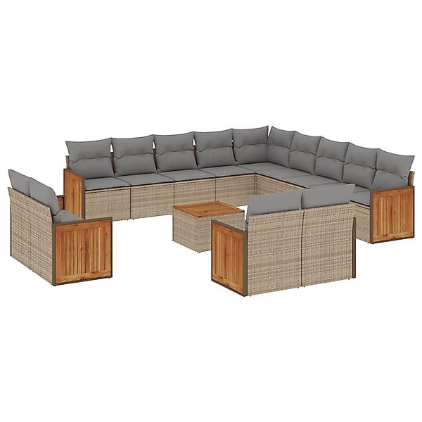 vidaXL 14-Tlg Garten-Sofagarnitur mit Kissen Beige Poly Rattan 3260617 günstig online kaufen