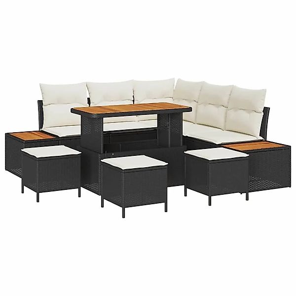 vidaXL Gartensofa-Set mit Kissen 9 Stk Schwarz Poly Rattan 3364870 günstig online kaufen