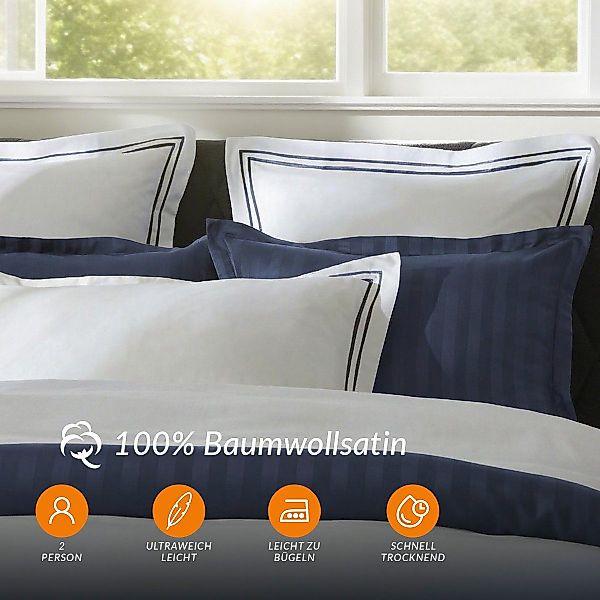 Pure cottom Bettwäsche Baumwoll-Satin Bettwäsche dunkelblau/weiß, günstig online kaufen