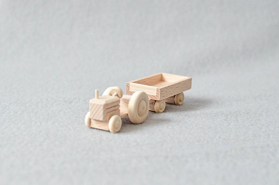 Spielzeug-Auto Holzspielzeug Traktor mit Anhänger natur HxBxT 3,5x7,5x3cm N günstig online kaufen